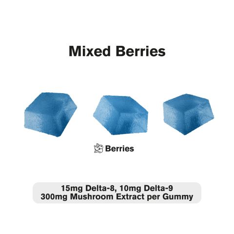 25mg D8, D9, Lion's Mane, Reishi, Cordyceps Gummies - Mixed Berries - D9 THC - Thumbnail 4