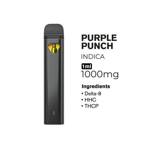 1000mg THCP, D8, HHC Vape Pen - Purple Punch - Indica - 1ml - Fresh - Thumbnail 2