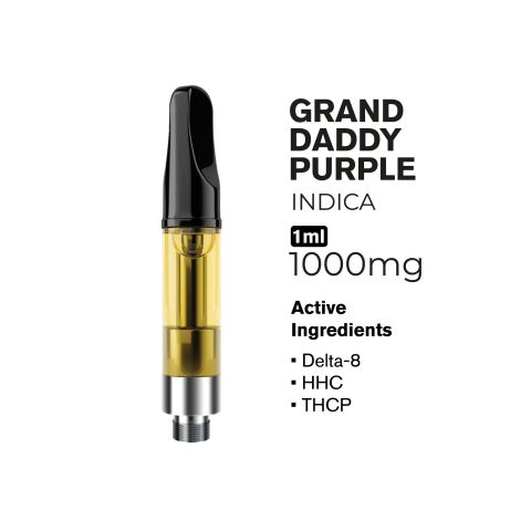 1000mg THCP, D8, HHC Vape Cart - Grand Daddy Purp - Indica - 1ml - Fresh - Thumbnail 4