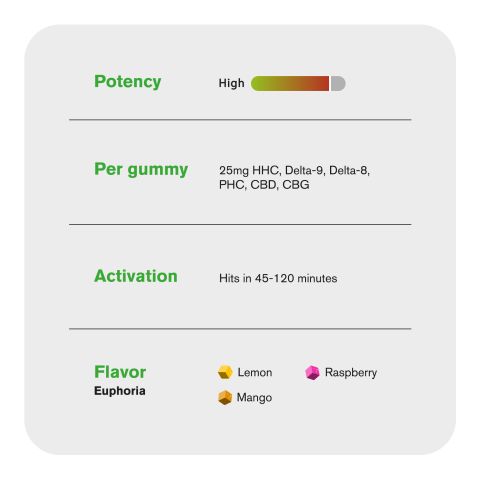 Euphoria Blend - 25mg Gummies - HHC, D9, D8, PHC, CBD, CBG - Blends by Fresh - Thumbnail 5