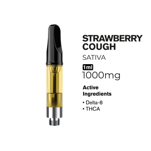 1000mg THCA, D8 Vape Cart - Strawberry Cough - Sativa - 1ml - Fresh - Thumbnail 2