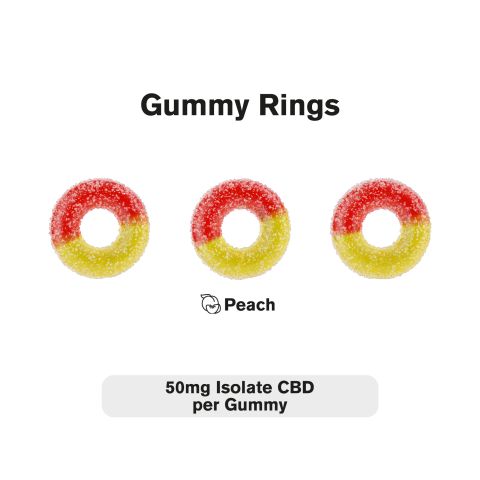 50mg CBD Isolate Gummies - Peach Sour Rings - Diamond CBD - Thumbnail 3
