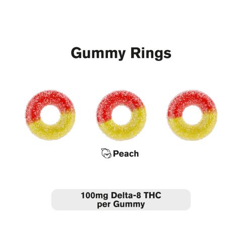 100mg Delta 8 Gummies – Peach Sour Rings – Diamond CBD - Thumbnail 3