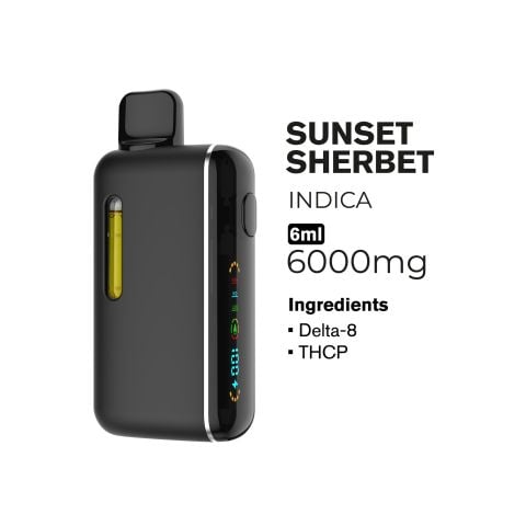 6000mg D8, THCP Vape Pen - Sunset Sherbet - Indica - 6ml - Fresh - Thumbnail 2