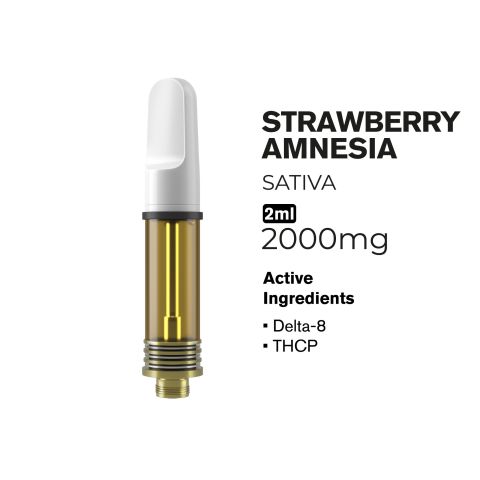 2000mg THCP, D8 Vape Cart - Strawberry Amnesia - Sativa - 2ml - Fresh - Thumbnail 2