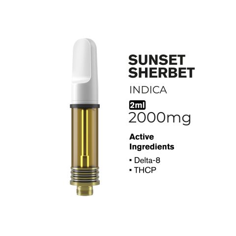 2000mg THCP, D8 Vape Cart - Sunset Sherbet - Indica - 2ml - Fresh - Thumbnail 2