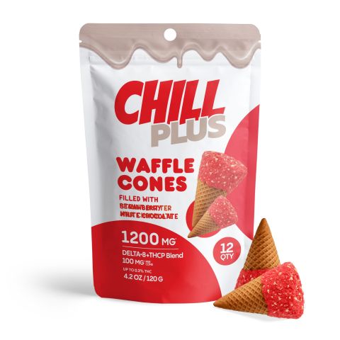 100mg Strawberry + White Chocolate Waffle Cones - D8 & THCP - Chill Plus - Thumbnail 2