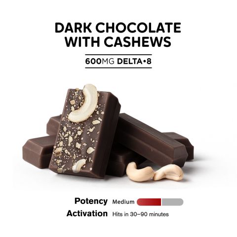 600mg Dark Chocolate & Cashews Bar – Delta 8 – Chill Plus - Thumbnail 4