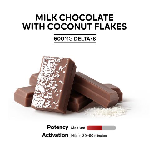 600mg Milk Chocolate & Coconut Flakes Bar – Delta 8 – Chill Plus - Thumbnail 4