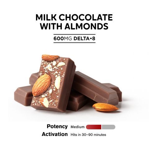600mg Milk Chocolate & Almonds Bar – Delta 8 – Chill Plus - Thumbnail 4