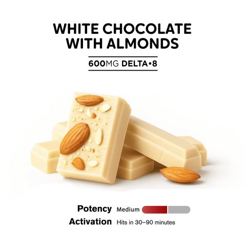 600mg White Chocolate & Almonds Bar – Delta 8 – Chill Plus - Thumbnail 4