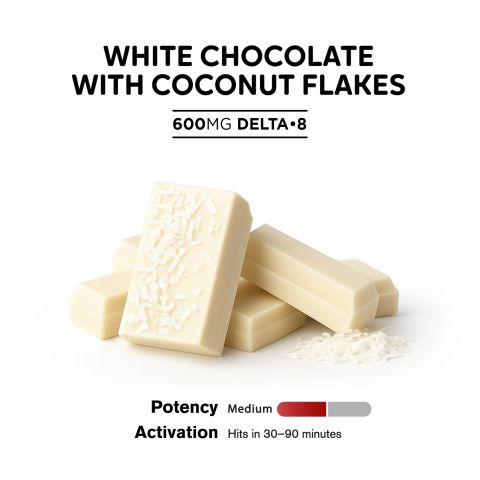 600mg White Chocolate & Coconut Flakes Bar – Delta 8 – Chill Plus - Thumbnail 4