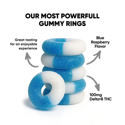 100mg Delta 8 Gummies - Sour Blue Raspberry Rings - Chill Extreme - Thumbnail 2