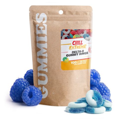 100mg Delta 8 Gummies - Sour Blue Raspberry Rings - Chill Extreme - Thumbnail 3
