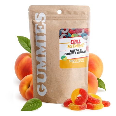100mg Delta 8 Gummies – Peach Sour Rings – Chill Extreme - Thumbnail 3