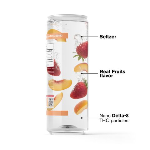 300mg Strawberry & Peach THC Seltzer - D8 & D9 Nano - Fresh - Thumbnail 3