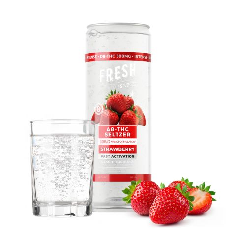300mg Strawberry THC Seltzer - D8 & D9 Nano - Fresh - Thumbnail 2