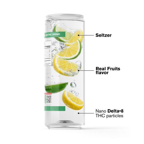 300mg Lemon Lime THC Seltzer - D8 & D9 Nano - Fresh - Thumbnail 3
