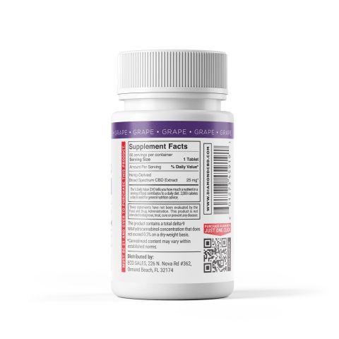 25mg Broad Spectrum CBD Tablets - Grape - 60ct - Thumbnail 10