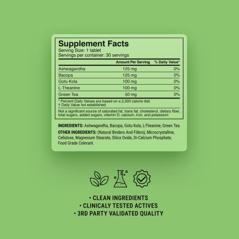 500mg Calm Focus Tablets - Matcha Citrus - Mood Tablets - Thumbnail 9