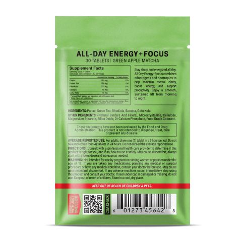 500mg All-Day Energy + Focus Tablets - Green Apple Matcha - Mood Tablets - Thumbnail 8