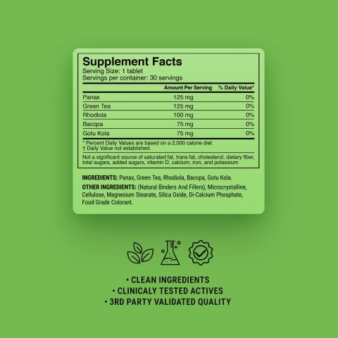 500mg All-Day Energy + Focus Tablets - Green Apple Matcha - Mood Tablets - Thumbnail 9