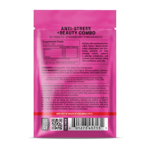 500mg Stress + Beauty Combo Tablets - Strawberry Pomegranate - Mood Tablets - Thumbnail 8