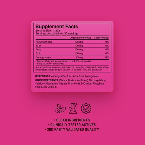 500mg Stress + Beauty Combo Tablets - Strawberry Pomegranate - Mood Tablets - Thumbnail 9