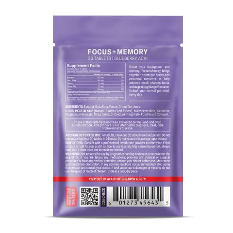 500mg Focus + Memory Tablets - Blueberry Acai - Mood Tablets - Thumbnail 8