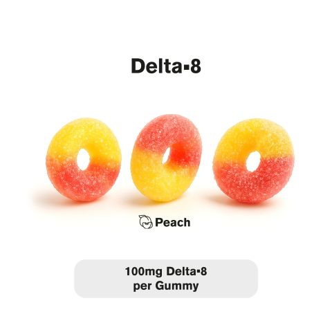 100mg Delta 8 Gummies - Peach Sour Rings - Fresh - Thumbnail 4
