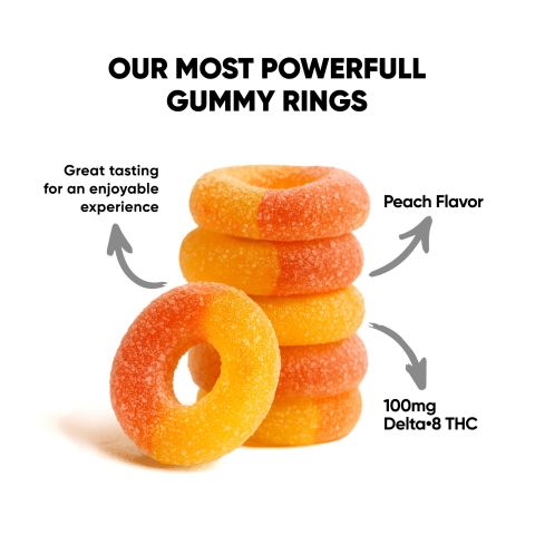 100mg Delta 8 Gummies - Peach Sour Rings - Fresh - Thumbnail 5