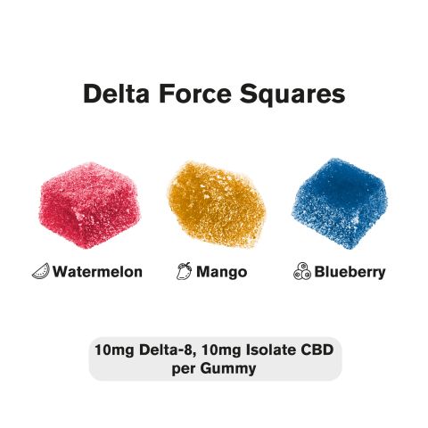 20mg CBD Isolate, D8 Gummies - Delta Force Squares - Chill Plus - Thumbnail 4