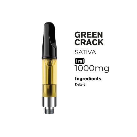 1000mg D8 Vape Cart - Green Crack - Sativa - 1ml - 10X - Thumbnail 2