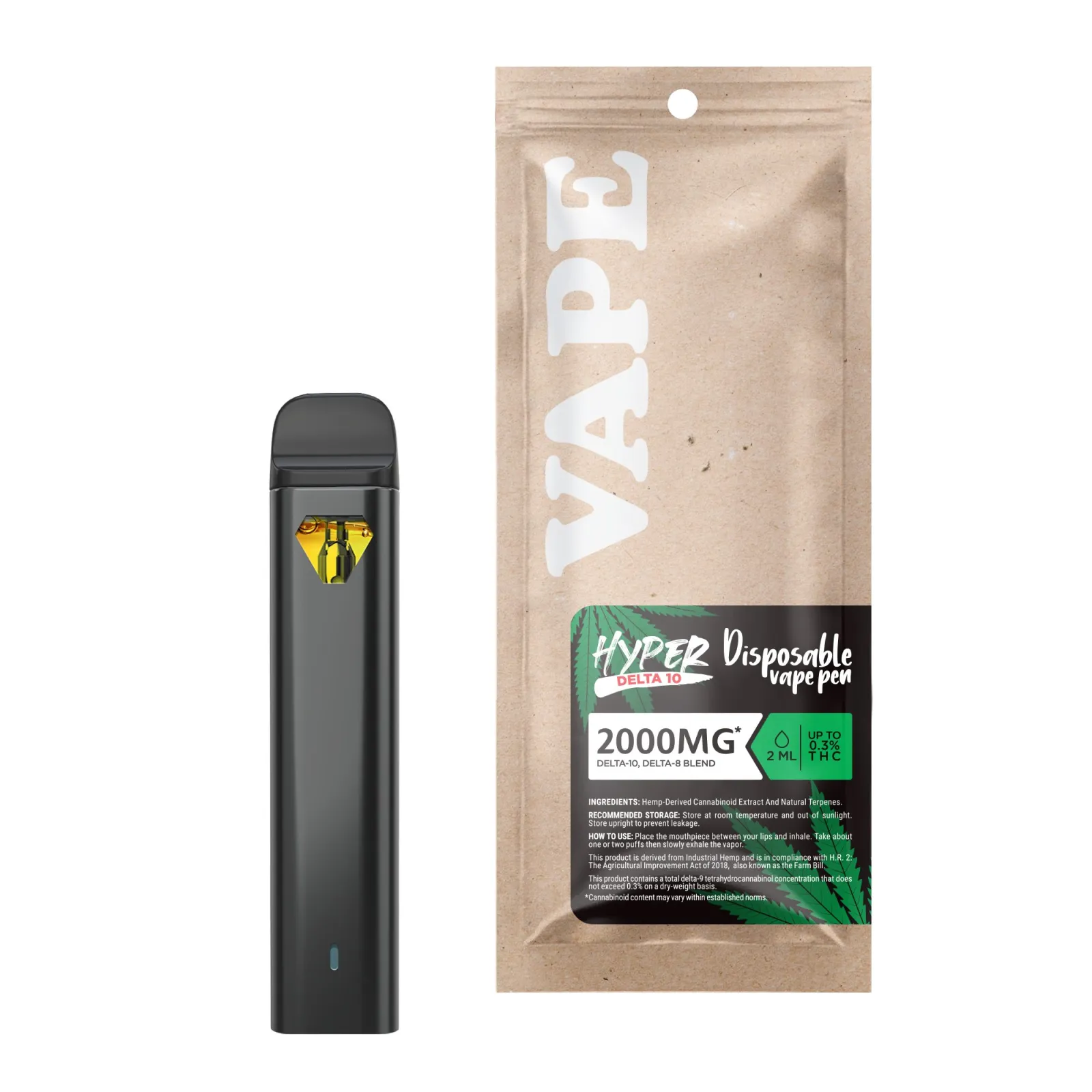 2000mg D10, D8 Vape Pen - Wedding Cake - Hybrid - 2ml - Hyper