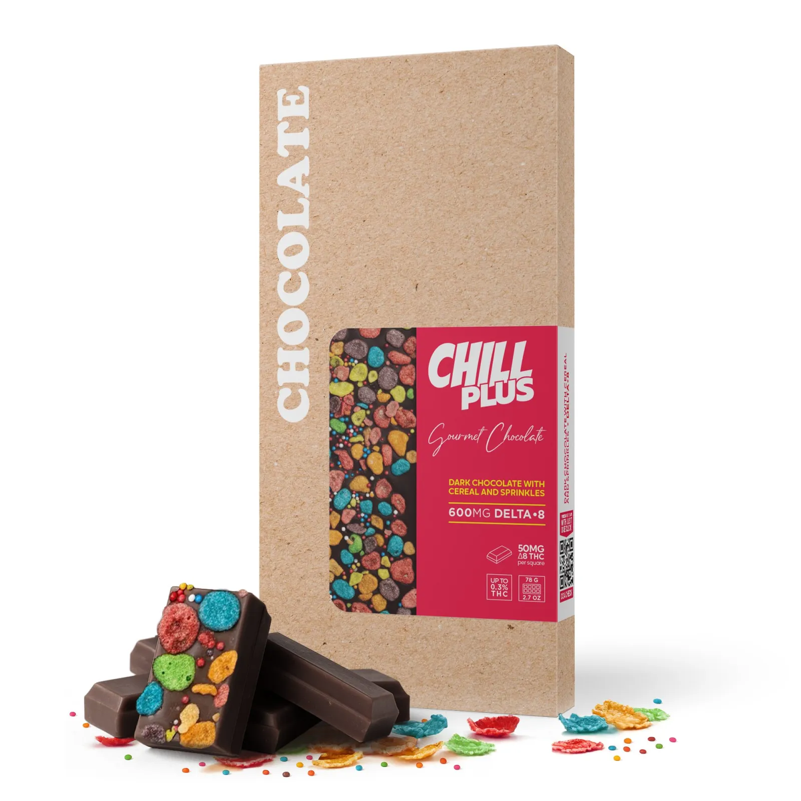 600mg Dark Chocolate w/ Cereal & Sprinkles Bar – Delta 8 – Chill Plus