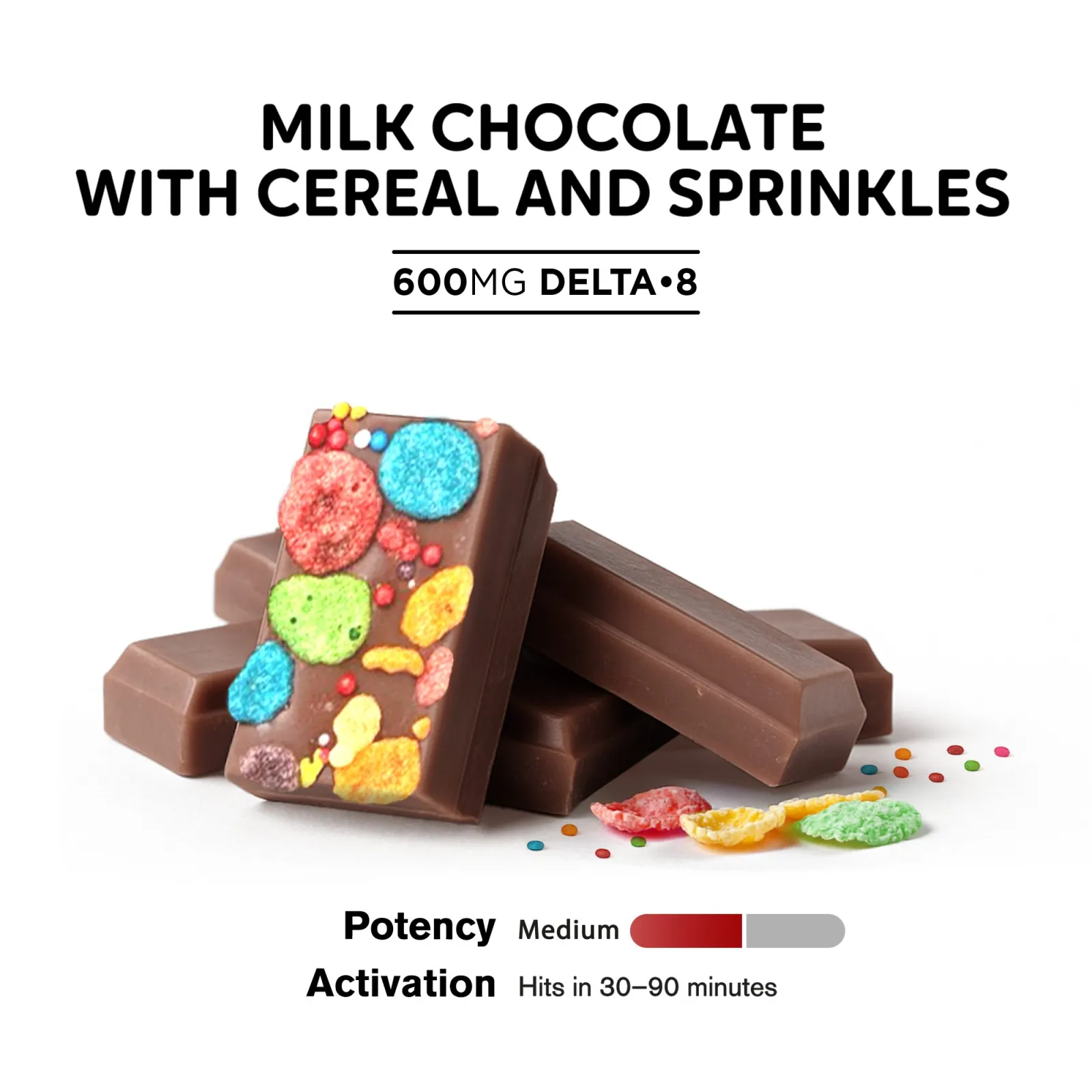 600mg Milk Chocolate w/ Cereal & Sprinkles Bar – Delta 8 – Chill Plus