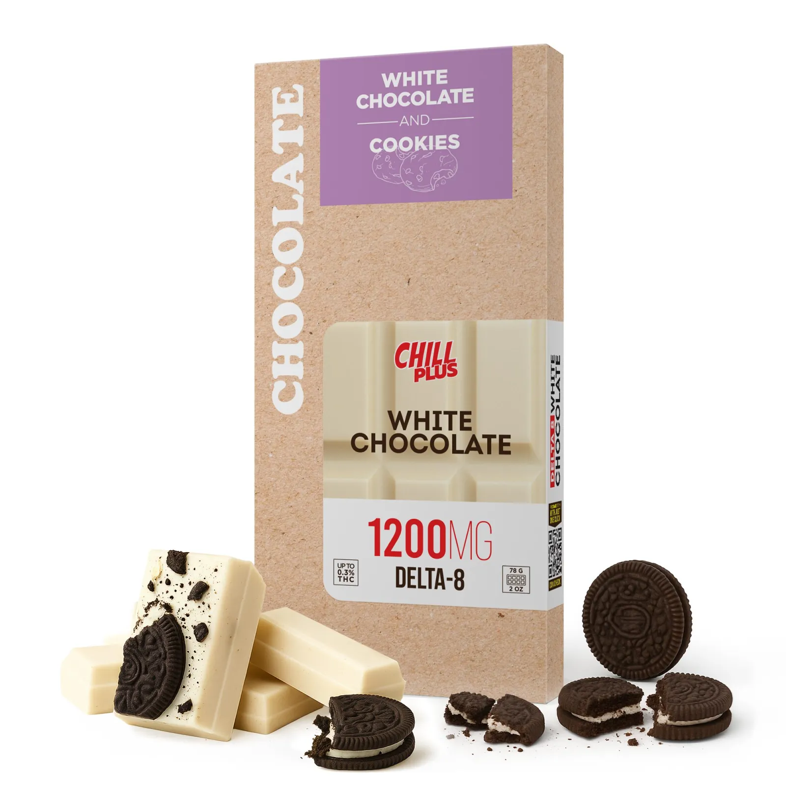 1200mg White Chocolate & Cookies Bar - Delta 8 - Chill Plus