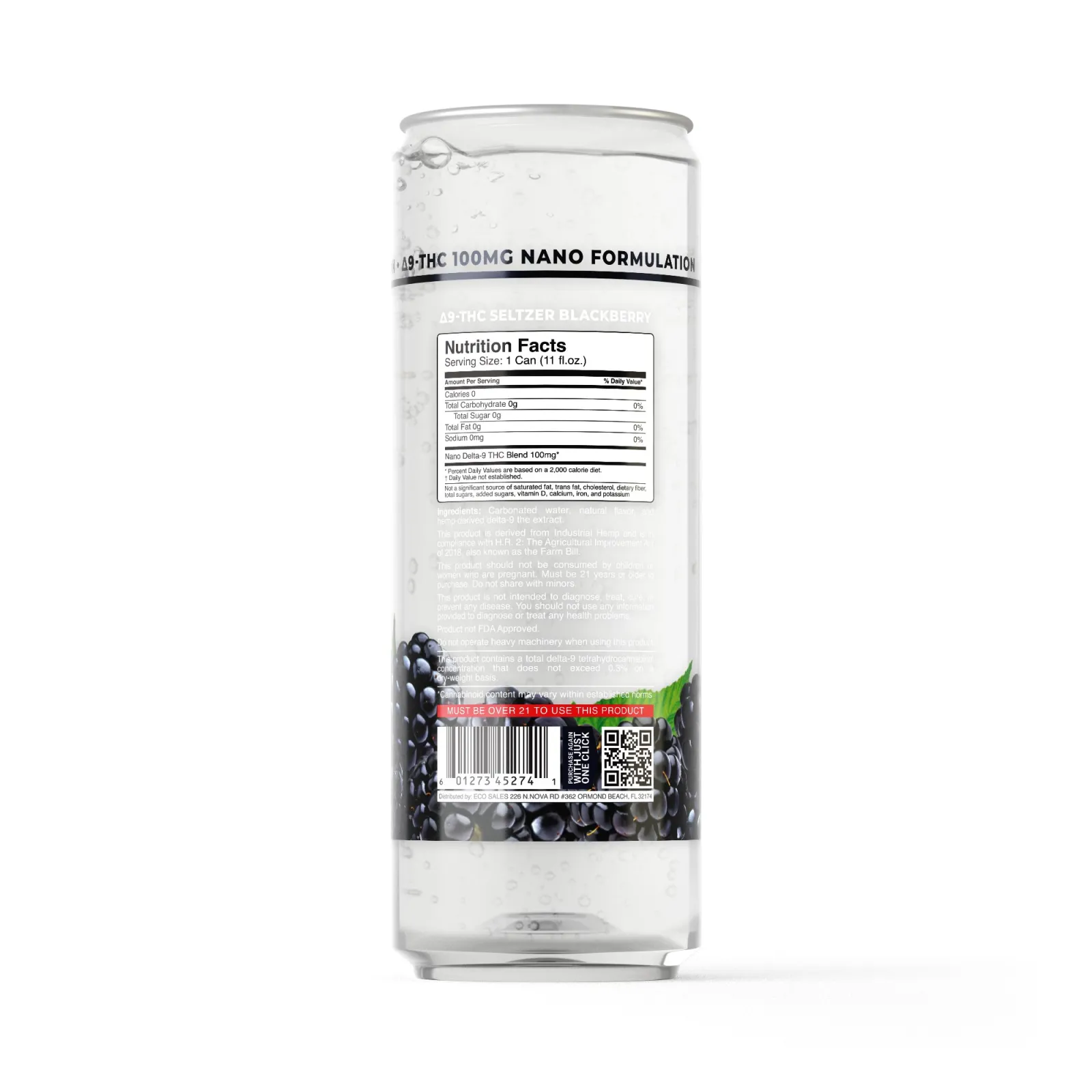 100mg Blackberry THC Seltzer - D9 Nano - Fresh