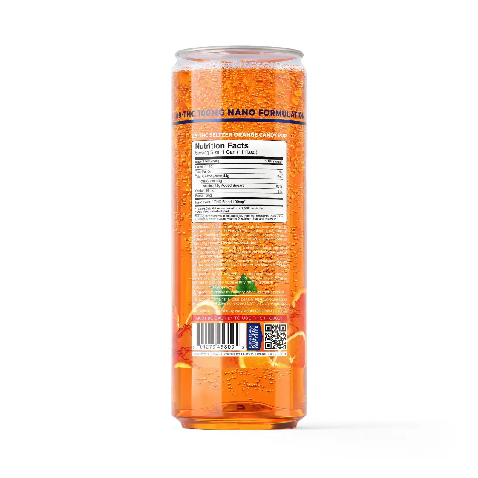 100mg Orange Candy Pop THC Seltzer - D9 Nano - Fresh