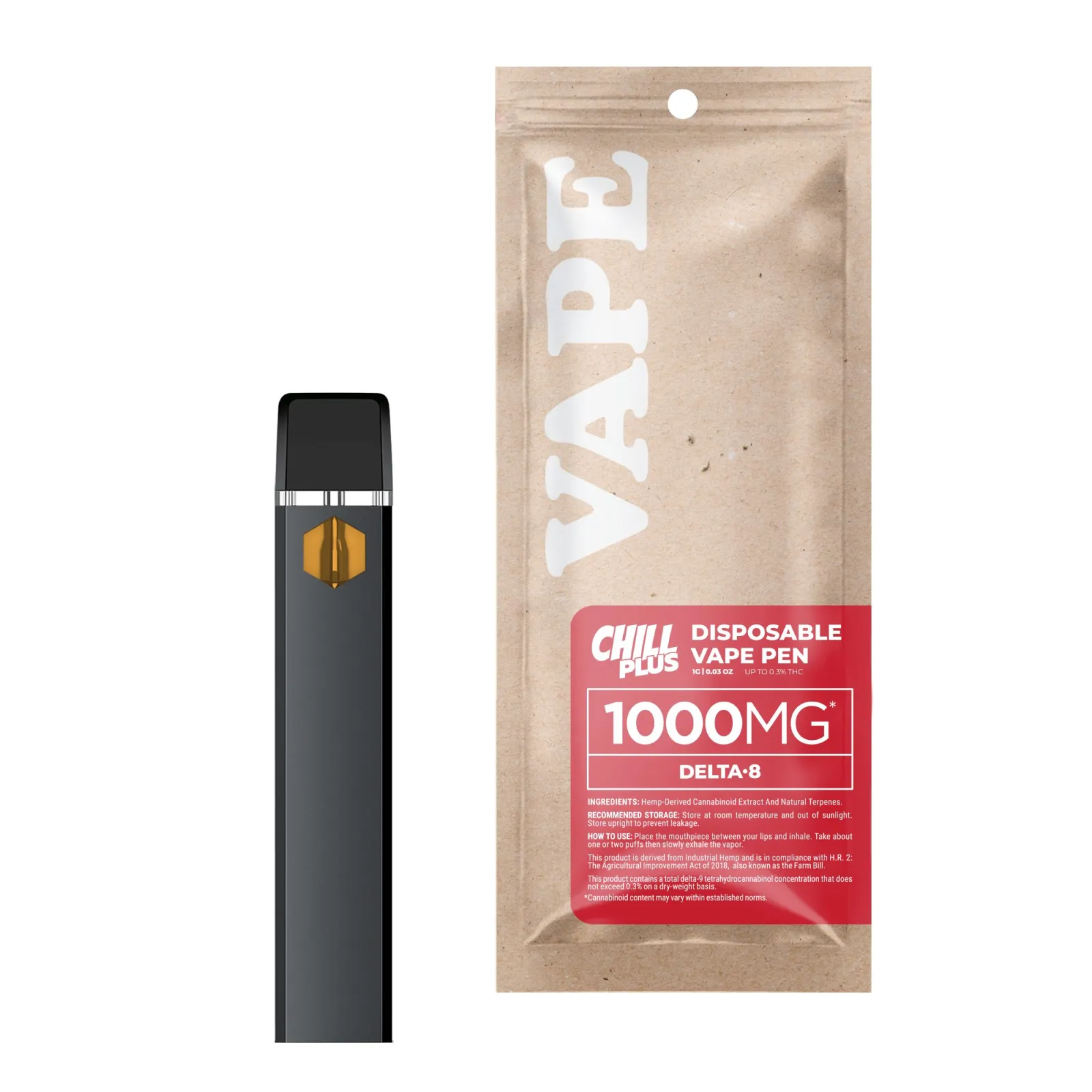 1000mg D8 Vape Pen - Pineapple Express - Hybrid - 1ml - Chill Plus