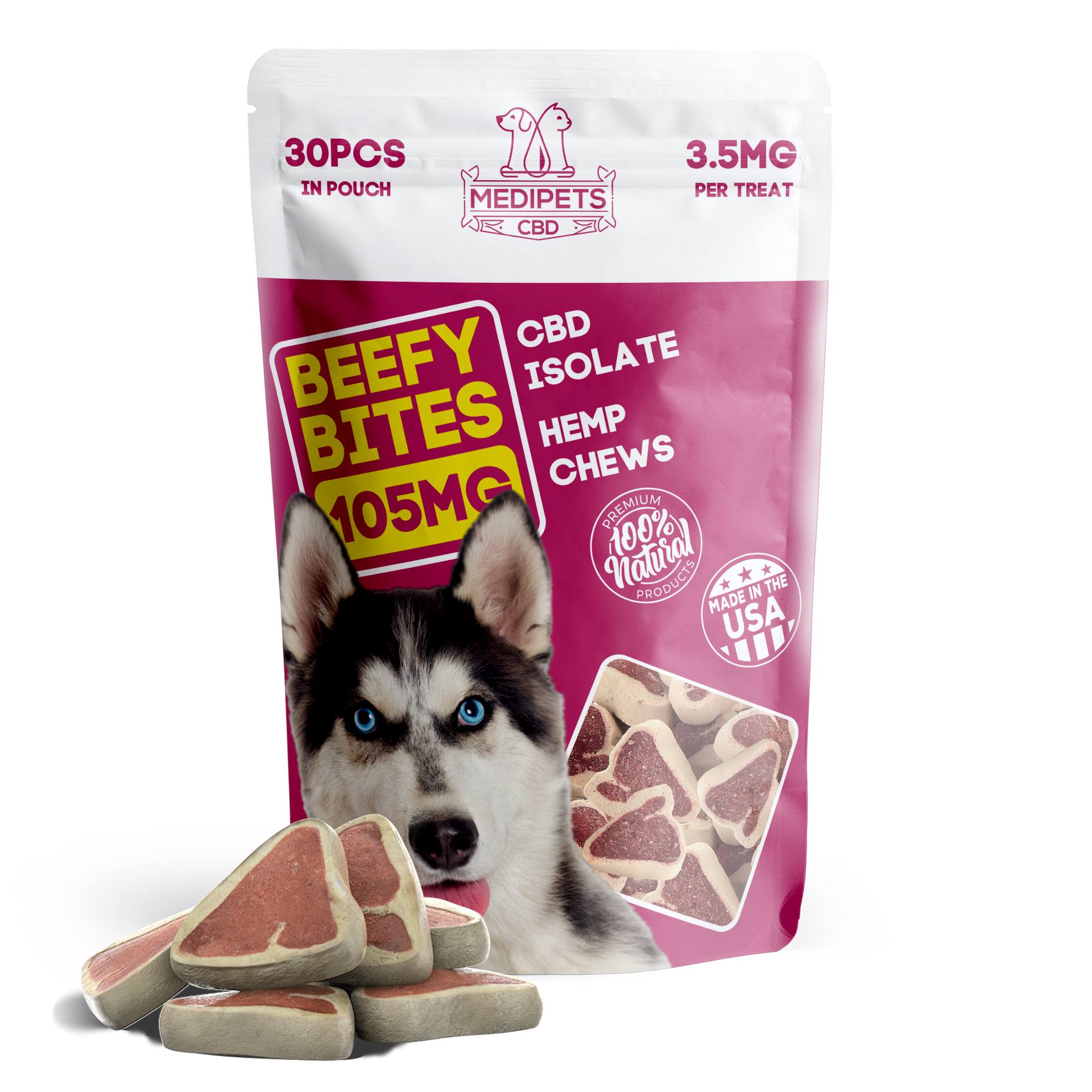 105mg CBD Pet Treats For Dogs - Beefy Bites - MediPets