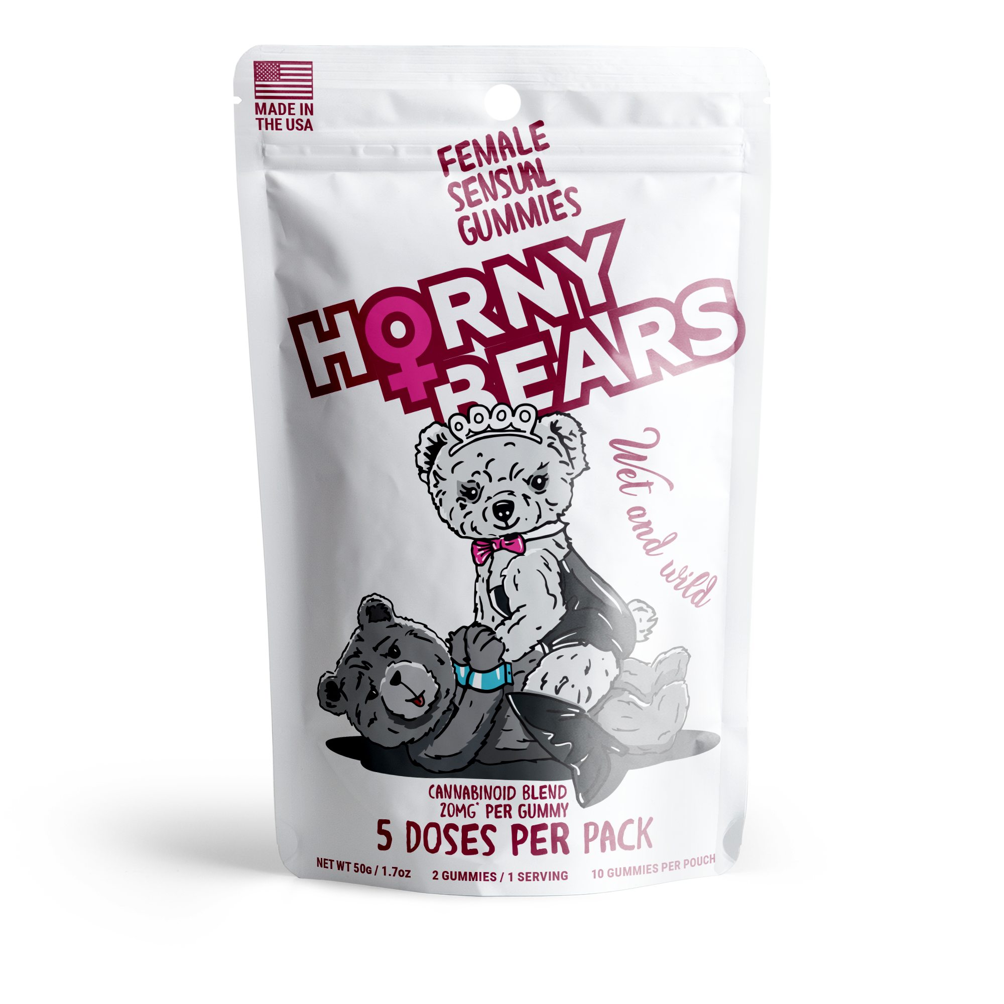 20mg Female Sensual Gummies - D9, THCP, Broad Spectrum CBD, THCV - Strawberry - Horny Bears (200mg)