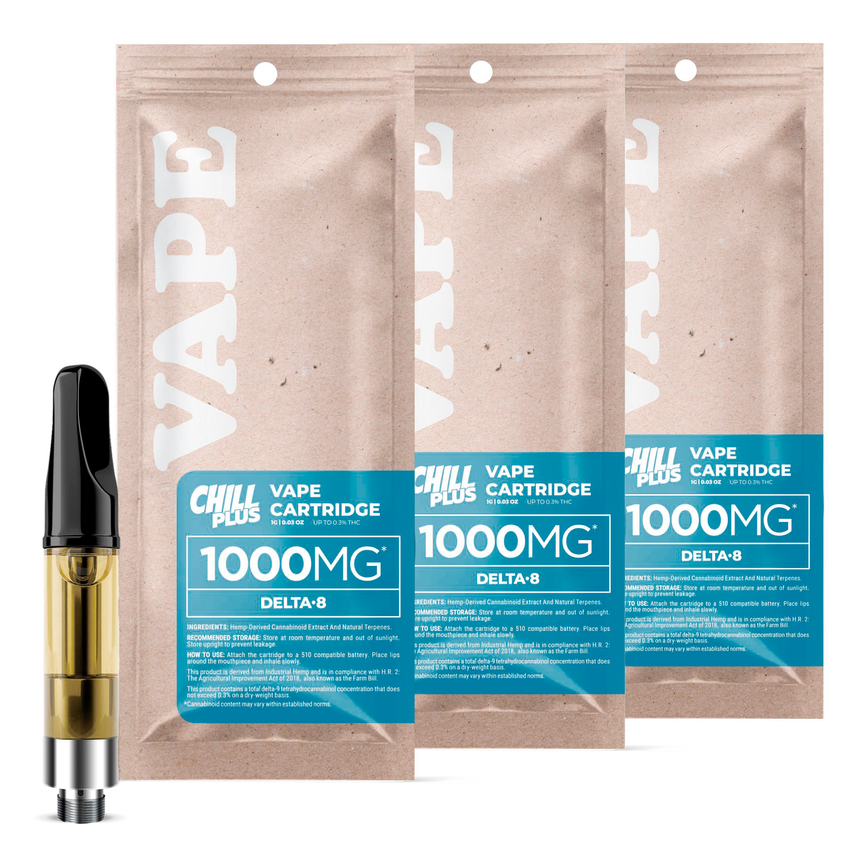 Chill Plus Delta 8 THC Cartridges 3 Pack Bundle - Chill Plus (1,000mg)