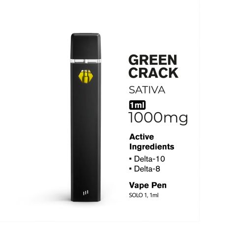1000mg D10, D8 Vape Pen - Green Crack - Sativa - 1ml - Hyper - Thumbnail 3