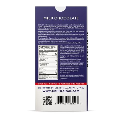 500mg Milk Chocolate Bar - Delta 8 - Chill Plus - Thumbnail 3