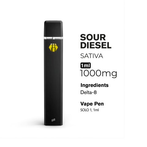 1000mg D8 Vape Pen - Sour Diesel - Sativa - 1ml - 10X - Thumbnail 3