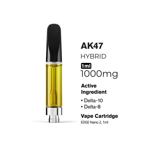 1000mg D10, D8 Vape Cart - AK47 - Hybrid - 1ml - Hyper - Thumbnail 3