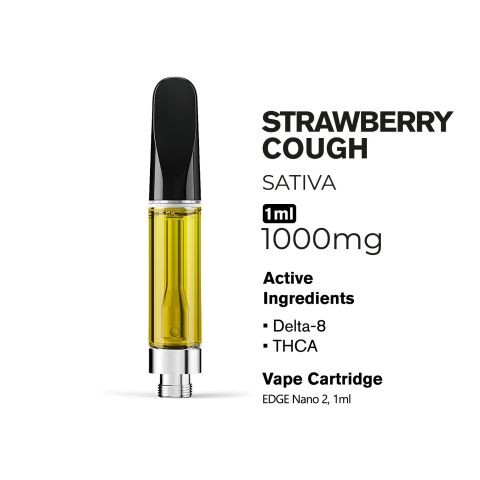 1000mg THCA, D8 Vape Cart - Strawberry Cough - Sativa - 1ml - Fresh - Thumbnail 3
