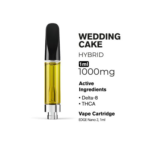 1000mg THCA, D8 Vape Cart - Wedding Cake - Hybrid - 1ml - Fresh - Thumbnail 3