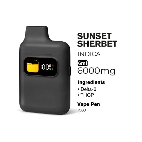 6000mg D8, THCP Vape Pen - Sunset Sherbet - Indica - 6ml - Fresh - Thumbnail 3